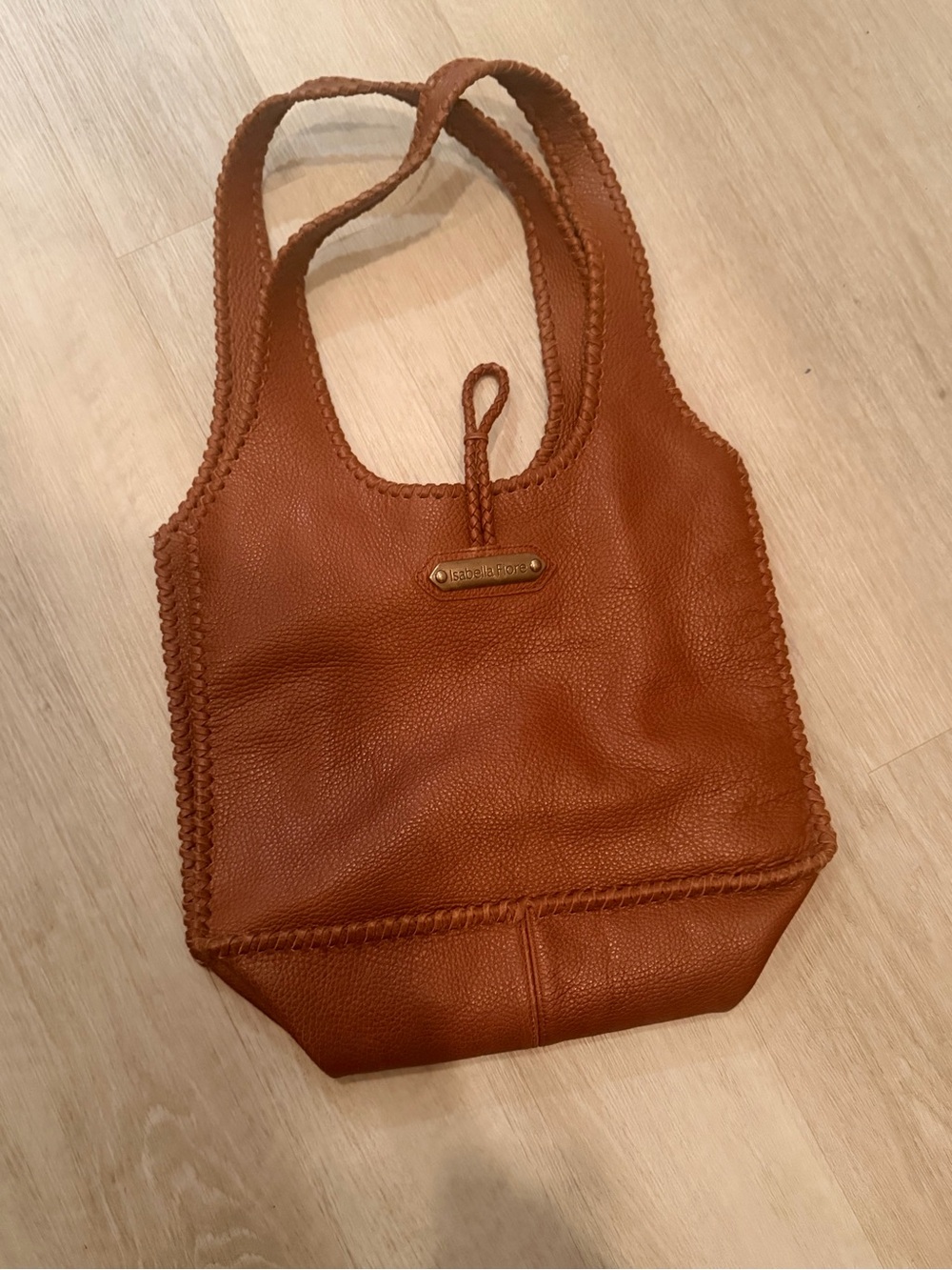 Isabella Fiore Brown Leather Tote Bag with Matching Pouch